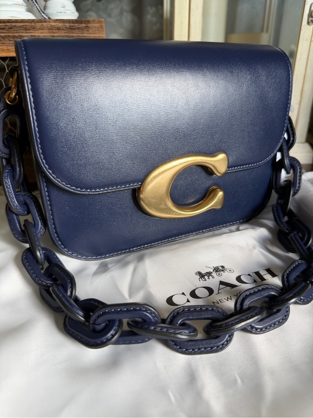 NWT Coach Navy Luxe Refined Calf Leather Idol Snakeskin Shoulder Crossbody Bag - Picture 2 of 8